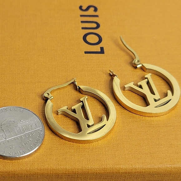 Jewelry - LV Monogram Gold Plated Hoop Earrings